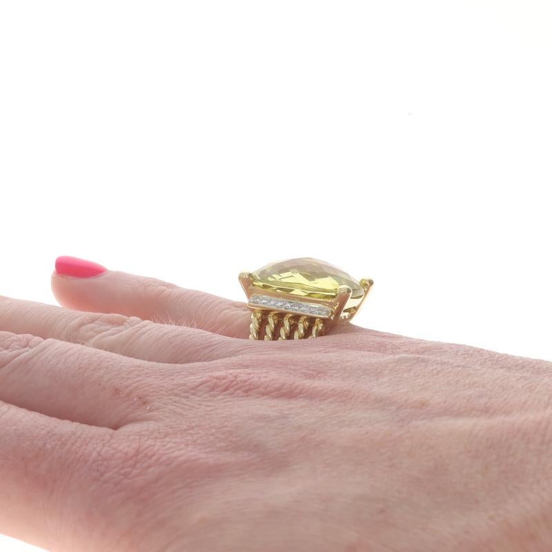David Yurman Lemon Quartz Diamond Cocktail Ring Yellow Gold 18k Cushion .20ctw In Excellent Condition For Sale In Greensboro, NC