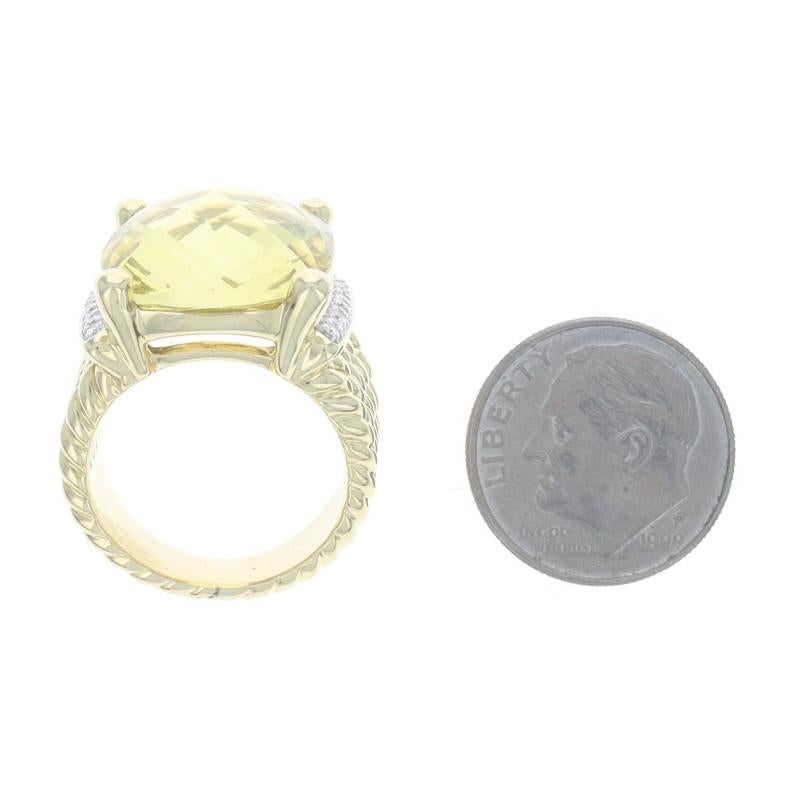 Women's David Yurman Lemon Quartz Diamond Cocktail Ring Yellow Gold 18k Cushion .20ctw For Sale