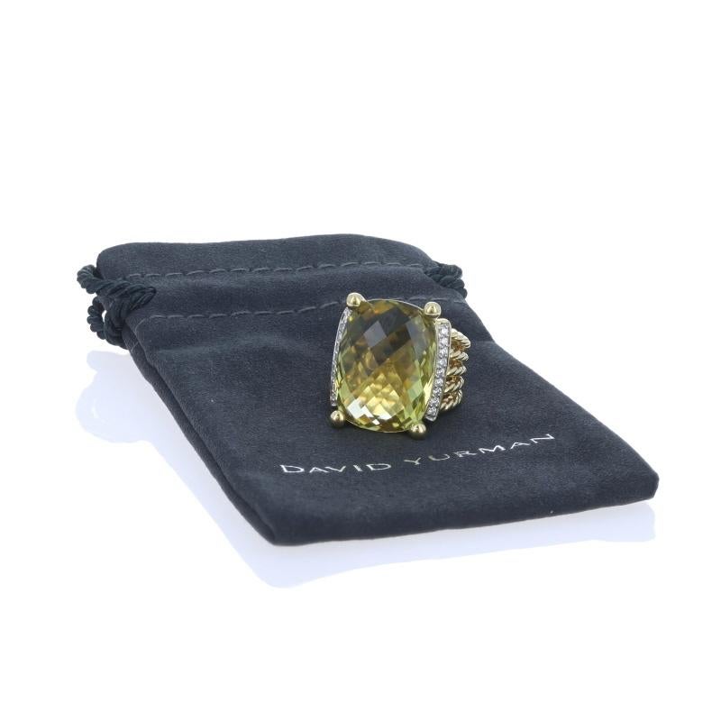 David Yurman Lemon Quartz Diamond Cocktail Ring Yellow Gold 18k Cushion .20ctw For Sale 2