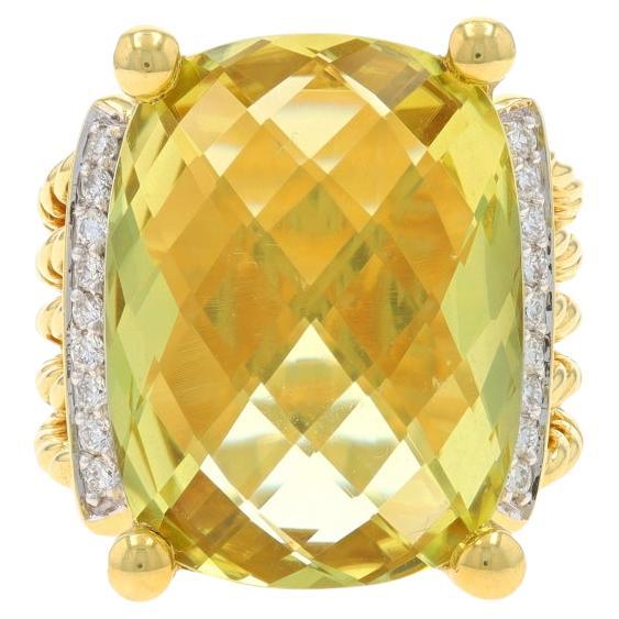 David Yurman Lemon Quartz Diamond Cocktail Ring Yellow Gold 18k Cushion .20ctw For Sale
