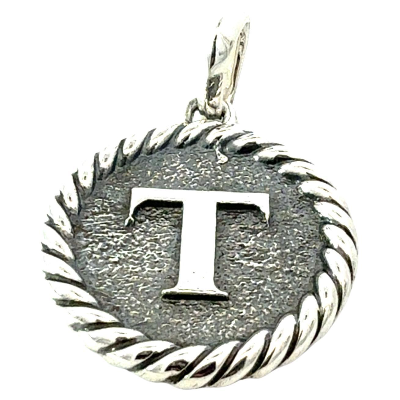 David Yurman Letter T Amulet Sterling Silver Estate For Sale