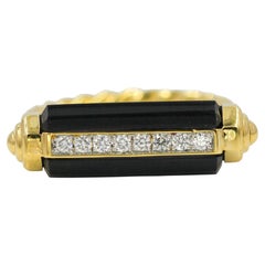 David Yurman Lexington Barrel Black Onyx and Diamond 18K Yellow Gold Ring Size 7