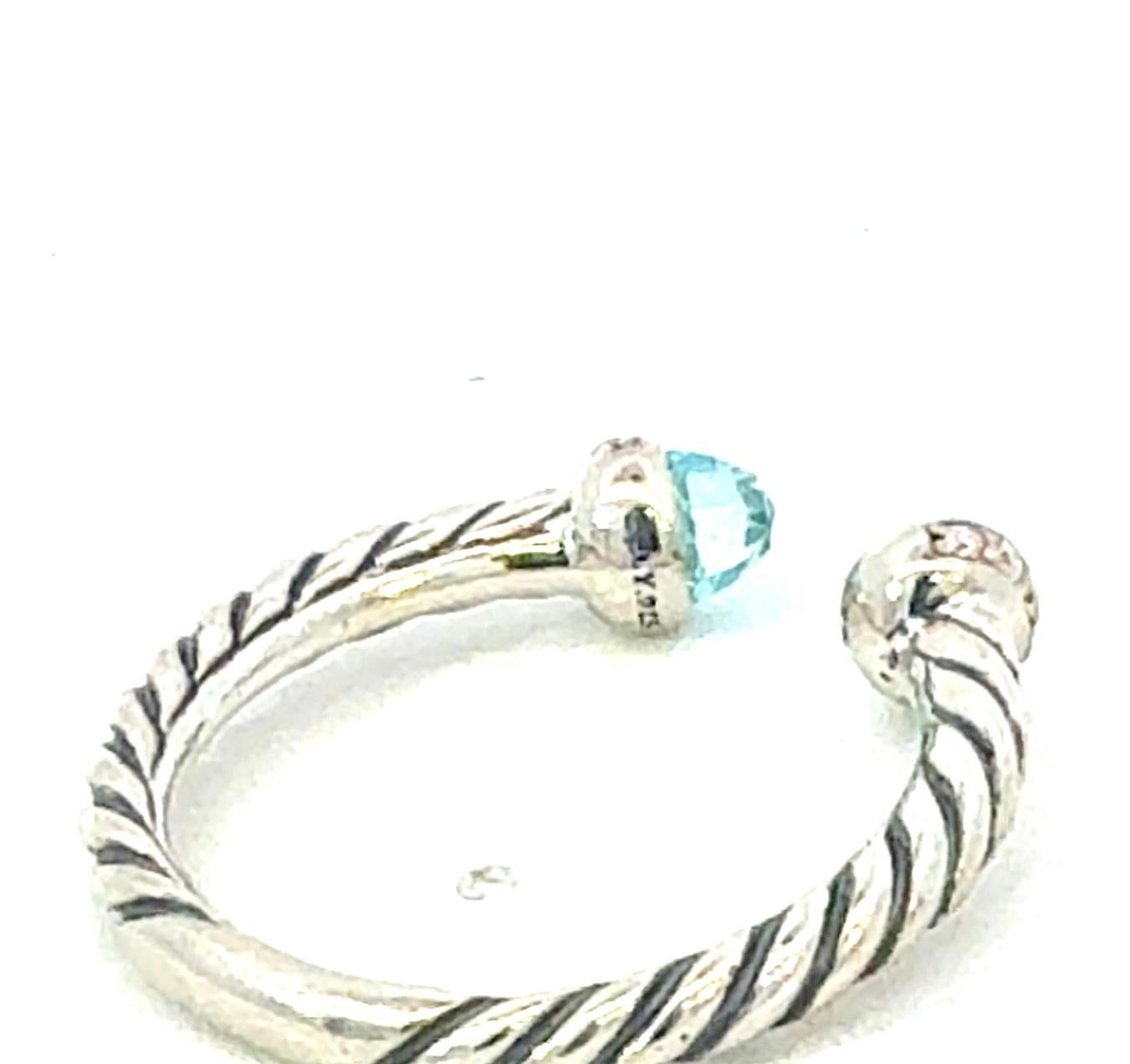 Taille mixte David Yurman Light Blue Topaz Diamond Ring Size 7 Sterling Silver Estate en vente
