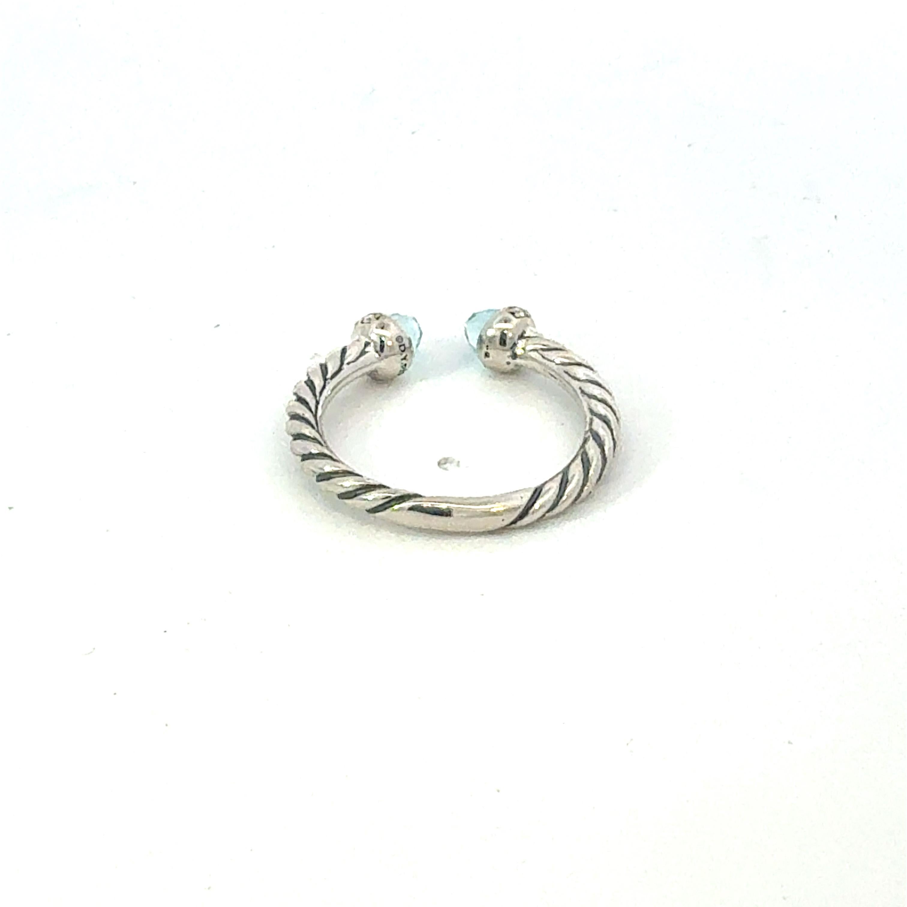 David Yurman Light Blue Topaz Diamond Ring Size 7 Sterling Silver Estate Bon état - En vente à Brooklyn, NY