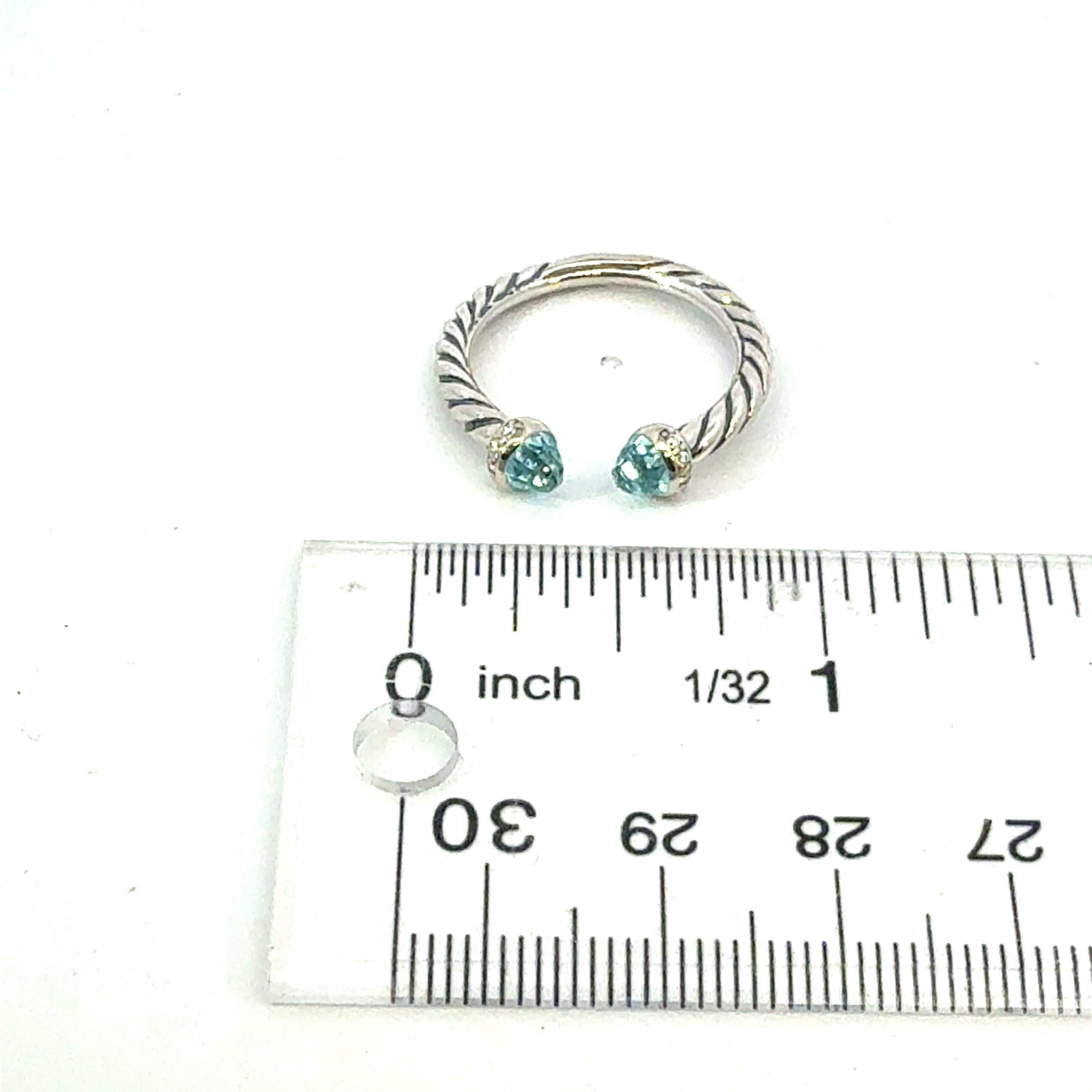 David Yurman Light Blue Topaz Diamond Ring Size 7 Sterling Silver Estate en vente 1