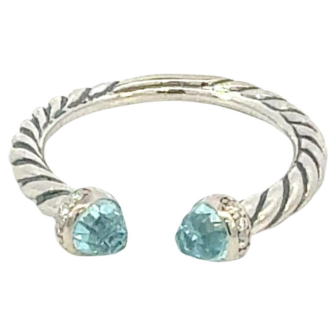 David Yurman Light Blue Topaz Diamond Ring Size 7 Sterling Silver Estate
