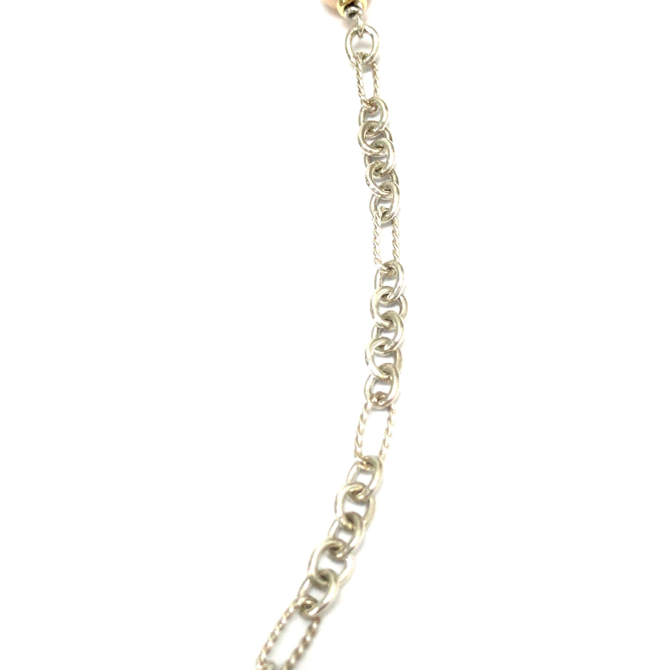 Round Cut David Yurman Link Pearl Necklace in 18K Yellow Gold and Silver For Sale