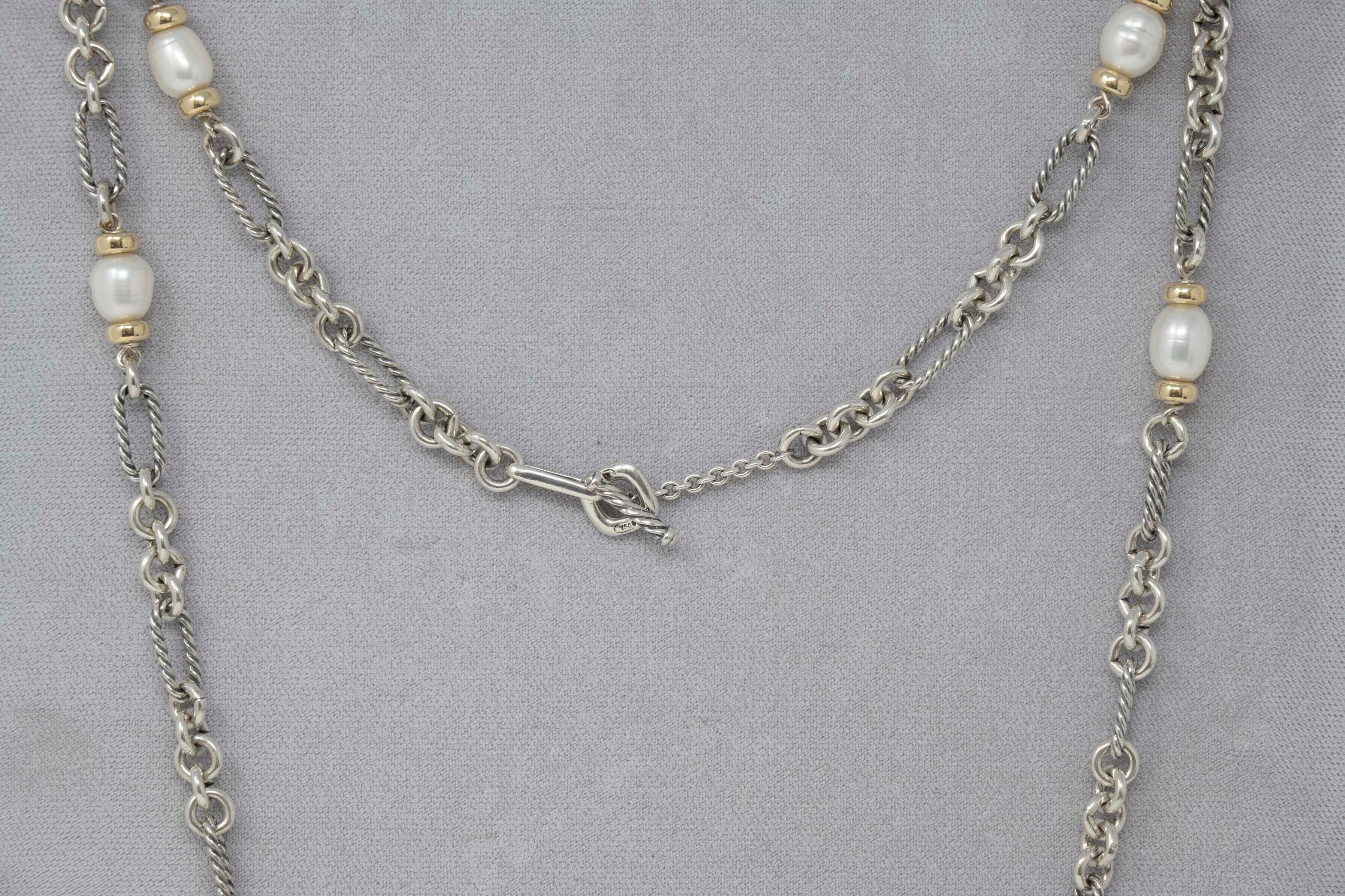 Uncut David Yurman Link Pearls Necklace Sterling & 18k Gold