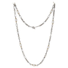 David Yurman Link Pearls Necklace Sterling & 18k Gold