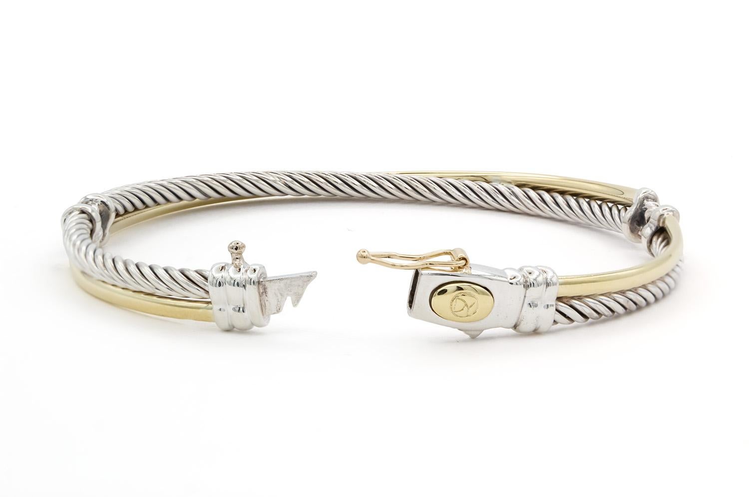 Contemporary David Yurman Linked Crossover Cable Bracelet 18k Yellow Gold & Sterling Silver