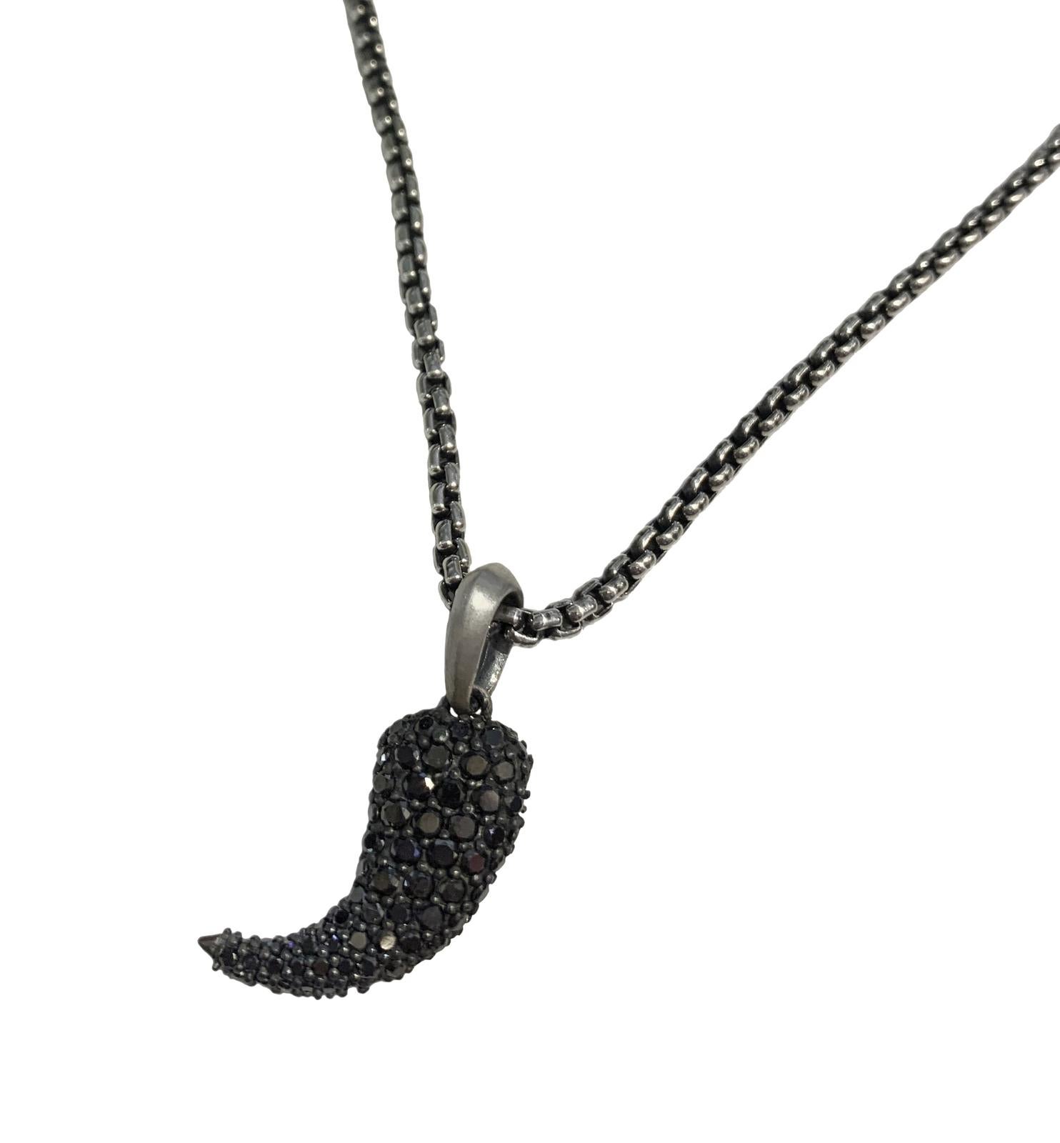 -Sterling silver
-Claw pendant is 3/4 long
-1.470 Carats of Pave Black Diamonds
-DY Chain: 22
