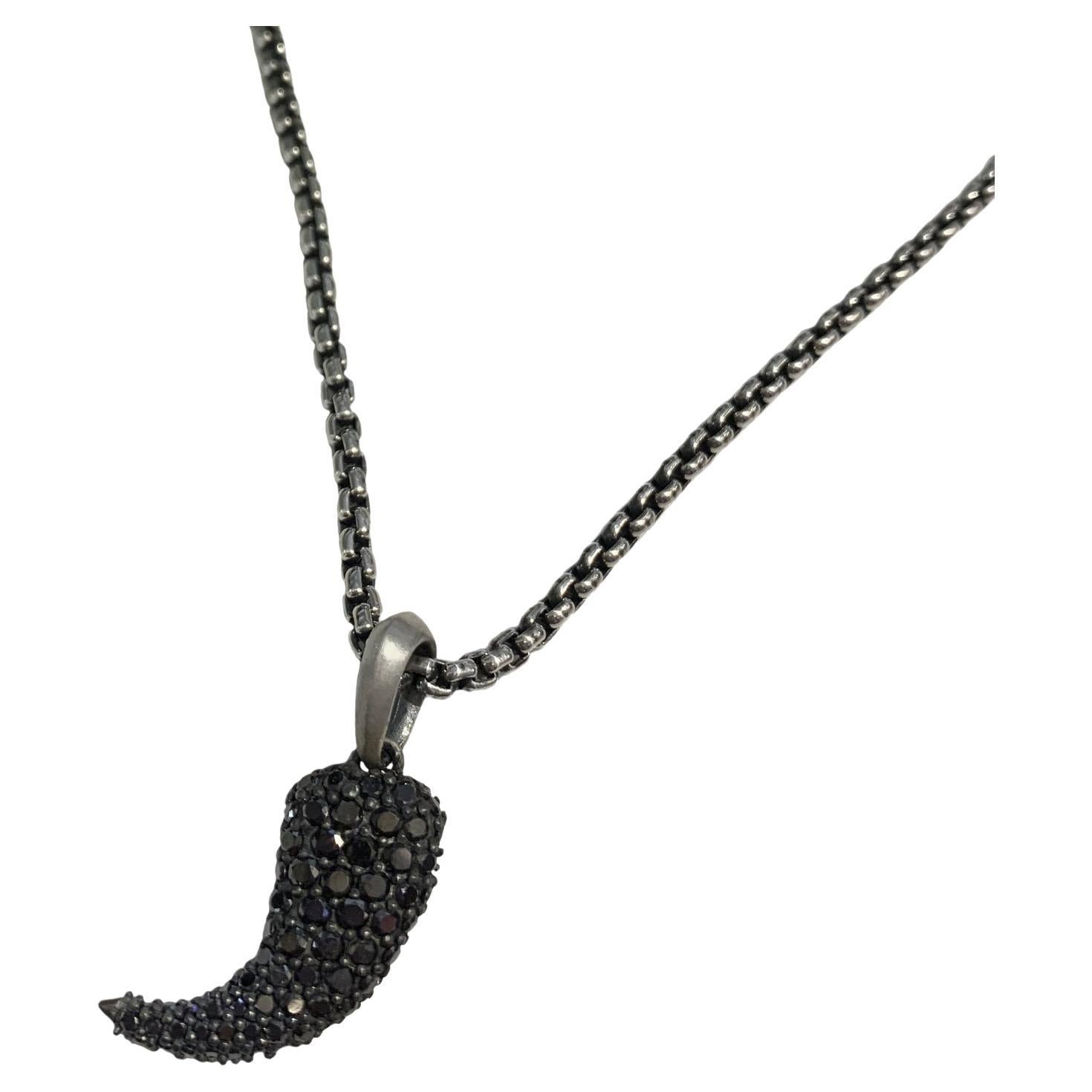 David Yurman Lion Claw Pendant Black Diamonds Amulet with DY Chain For Sale