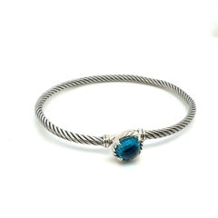 David Yurman London Blue Topaz Cuff Bracelet Size M Silver 3 mm Estate