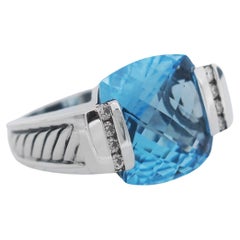 Anillo de diamantes con topacio azul de Londres de plata 925 David Yurman