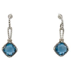 David Yurman Boucles d'oreilles pendantes en chaîne avec topaze bleue et diamant naturel