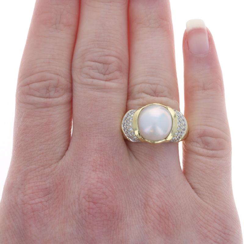 Round Cut David Yurman Mabe Pearl & Diamond Ring - Yellow Gold 18k .60ctw For Sale