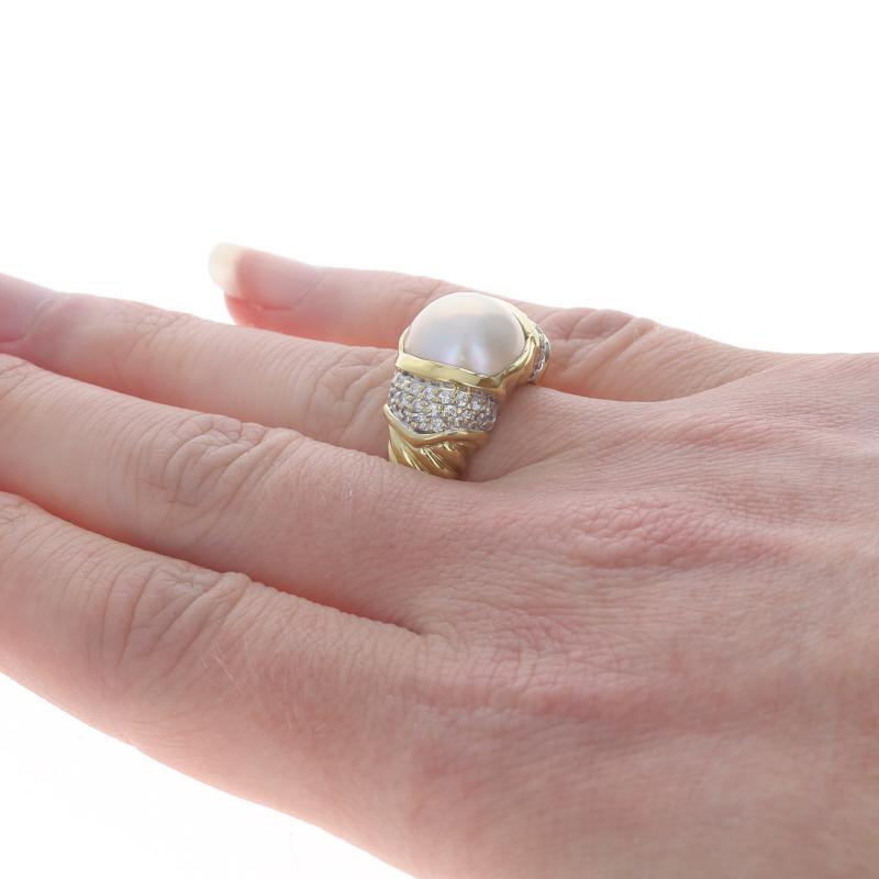 Women's David Yurman Mabe Pearl & Diamond Ring - Yellow Gold 18k .60ctw For Sale