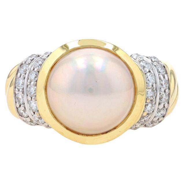 David Yurman Mabe Pearl & Diamond Ring - Yellow Gold 18k Round .60ctw Size 5 For Sale