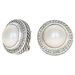 Vintage David Yurman Mabe Pearl & Diamond Stud Earrings Sterling 18k Gold Pierced .72ctw