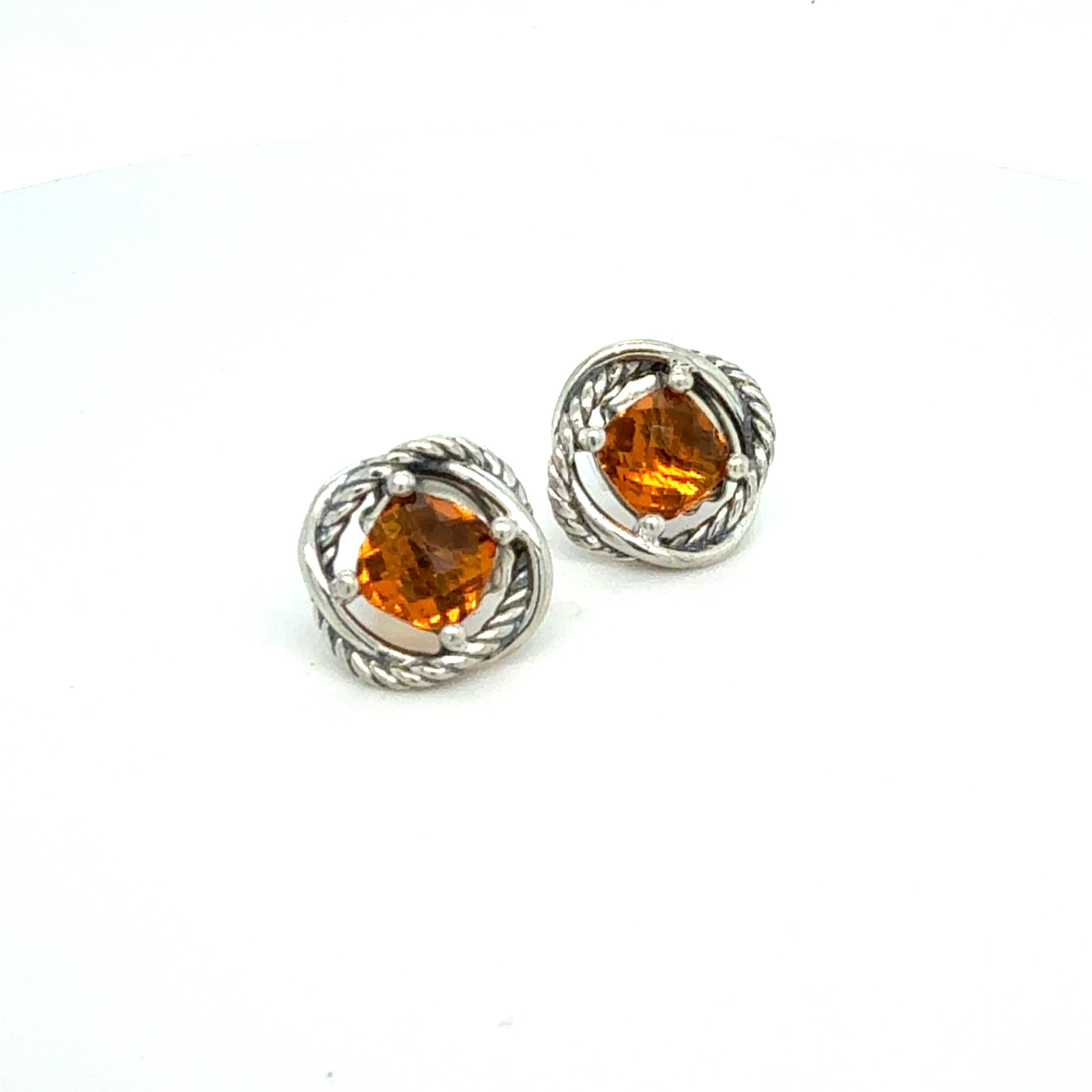 Antique Cushion Cut David Yurman Madeira Citrine Infinity Earrings Sterling Silver Estate