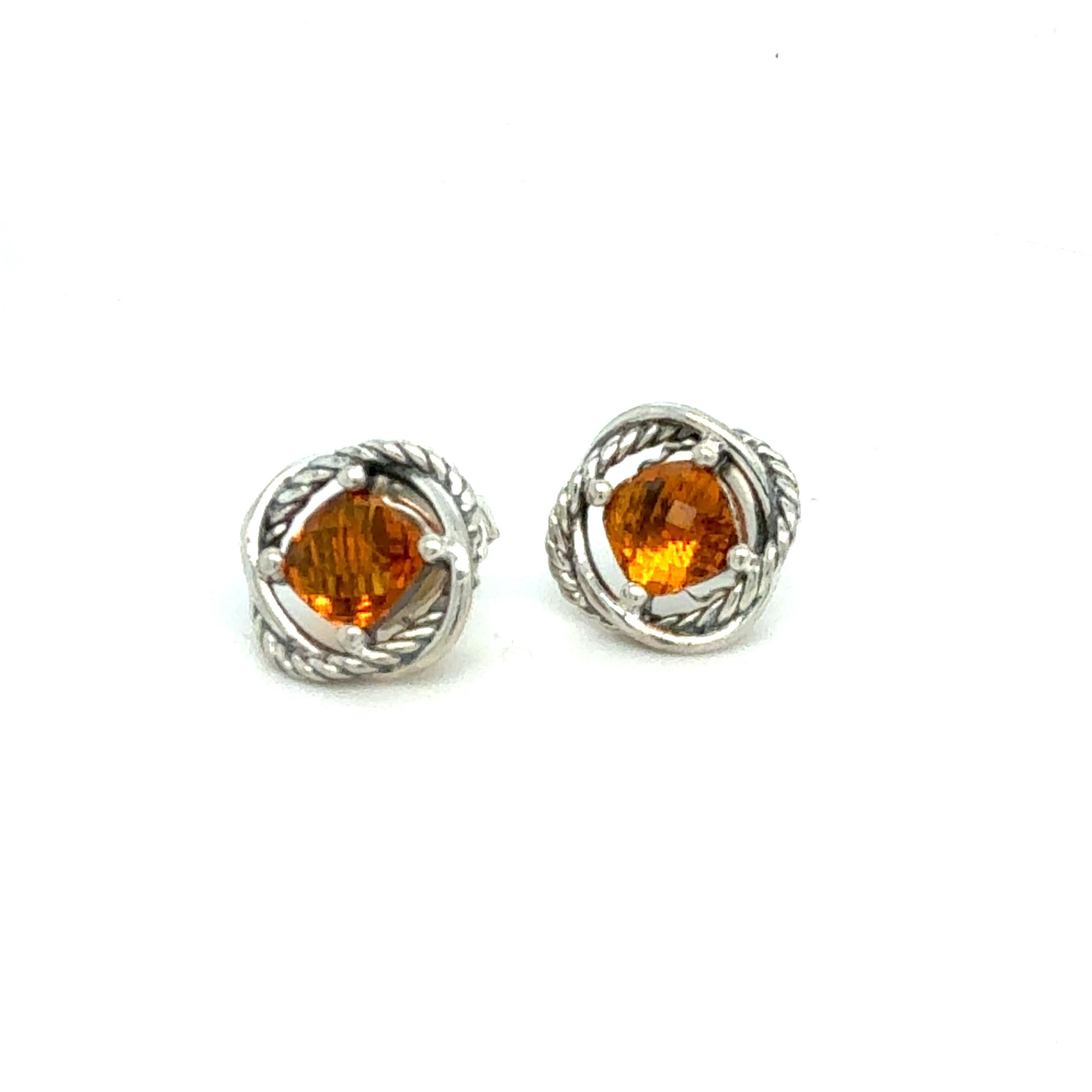 David Yurman Madeira Citrine Infinity Earrings Sterling Silver Estate In Good Condition In Brooklyn, NY