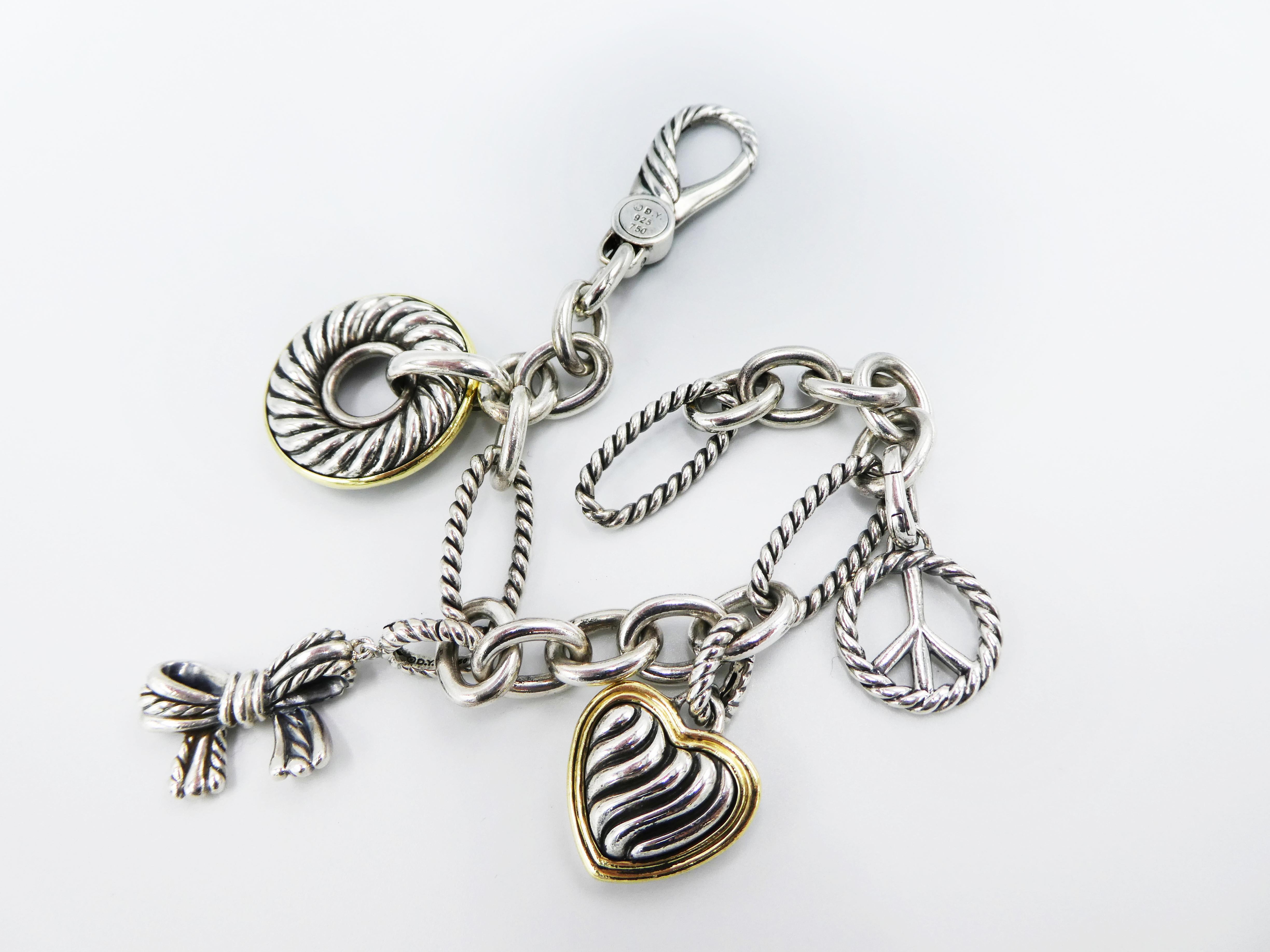David Yurman Madison Charme Armband Kabel Sterling Silber Gold zweifarbig (Zeitgenössisch)