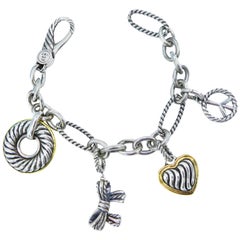 David Yurman Madison Charm Bracelet Cable Sterling Silver Gold Two-Tone