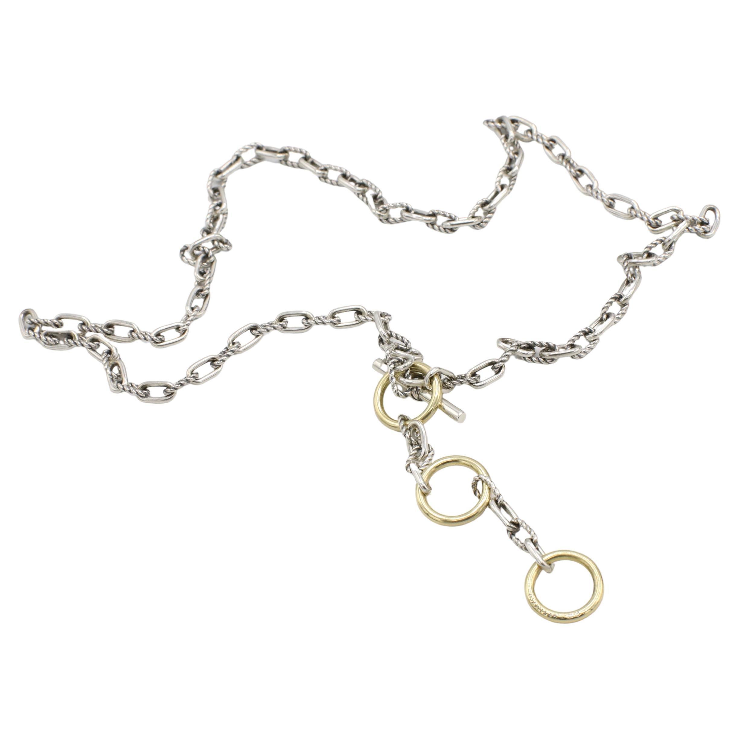 Modern David Yurman Madison Sterling Silver & Gold Three-Ring Chain Toggle Necklace