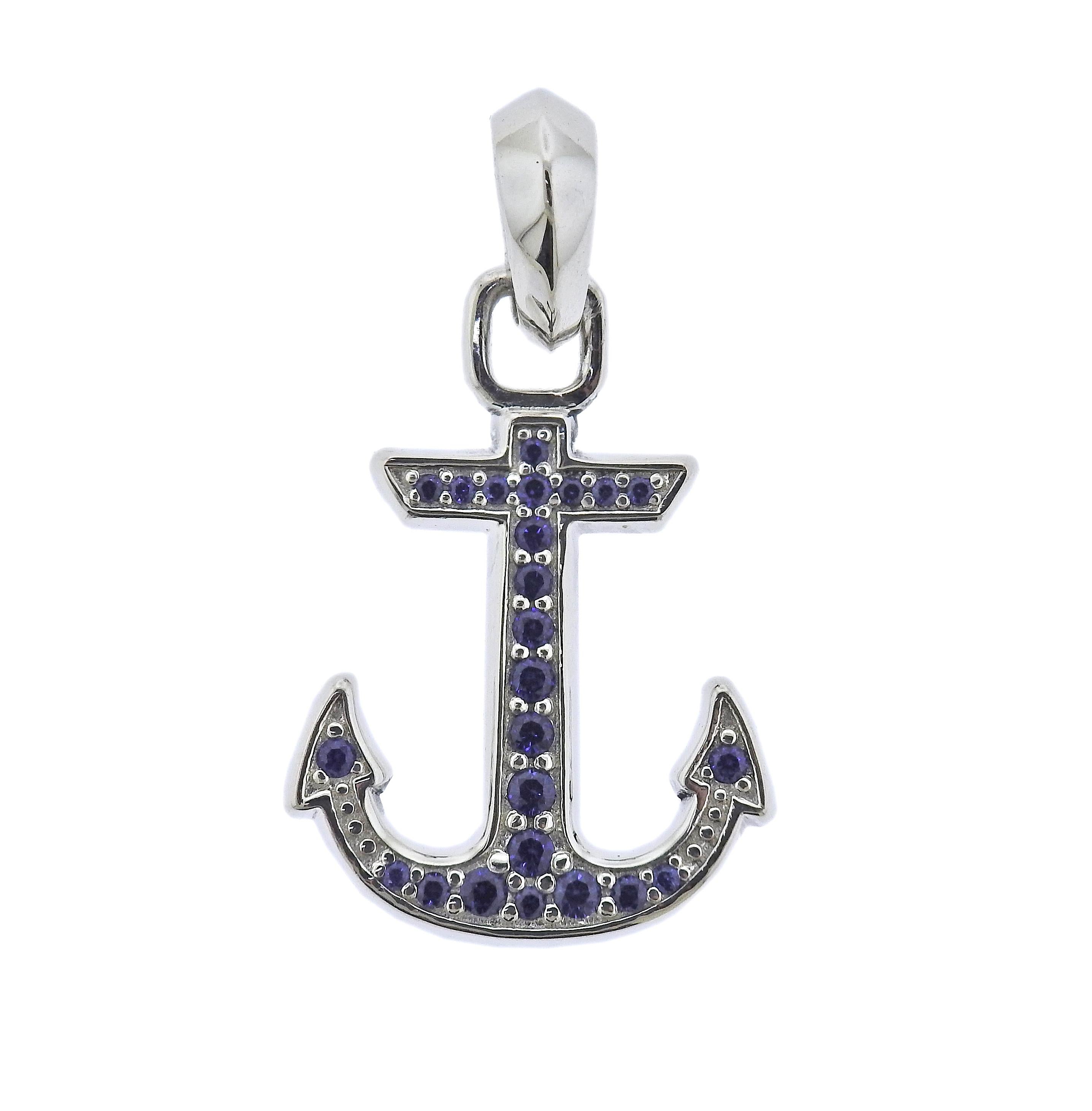 David Yurman Sterling Silber Maritime Anker-Anhänger, mit ca. 0,57ctw in Saphiren. Einzelhandel $ 895. Anhänger ist 42mm mit Ballen x 25mm. Gewicht - 9,9 Gramm. Gezeichnet: D.Y., 925.