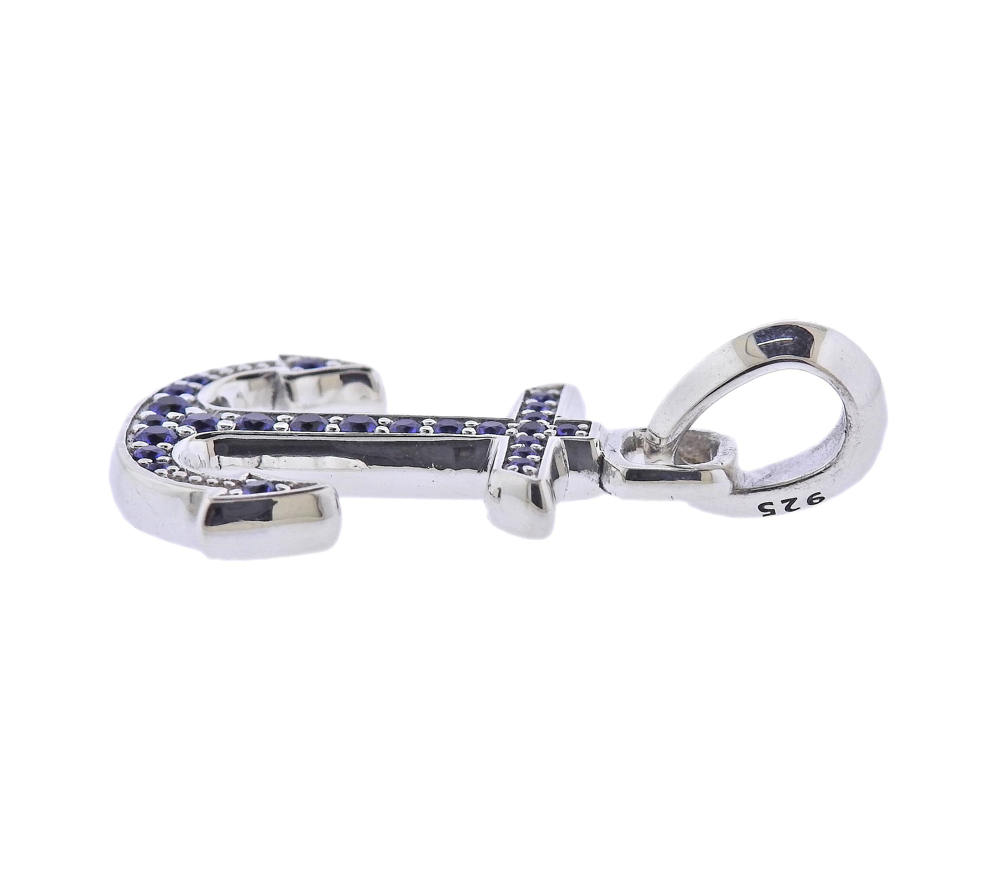 David Yurman: Maritime Anker-Anhänger, Amulett Saphir Silber im Zustand „Hervorragend“ im Angebot in Lambertville, NJ