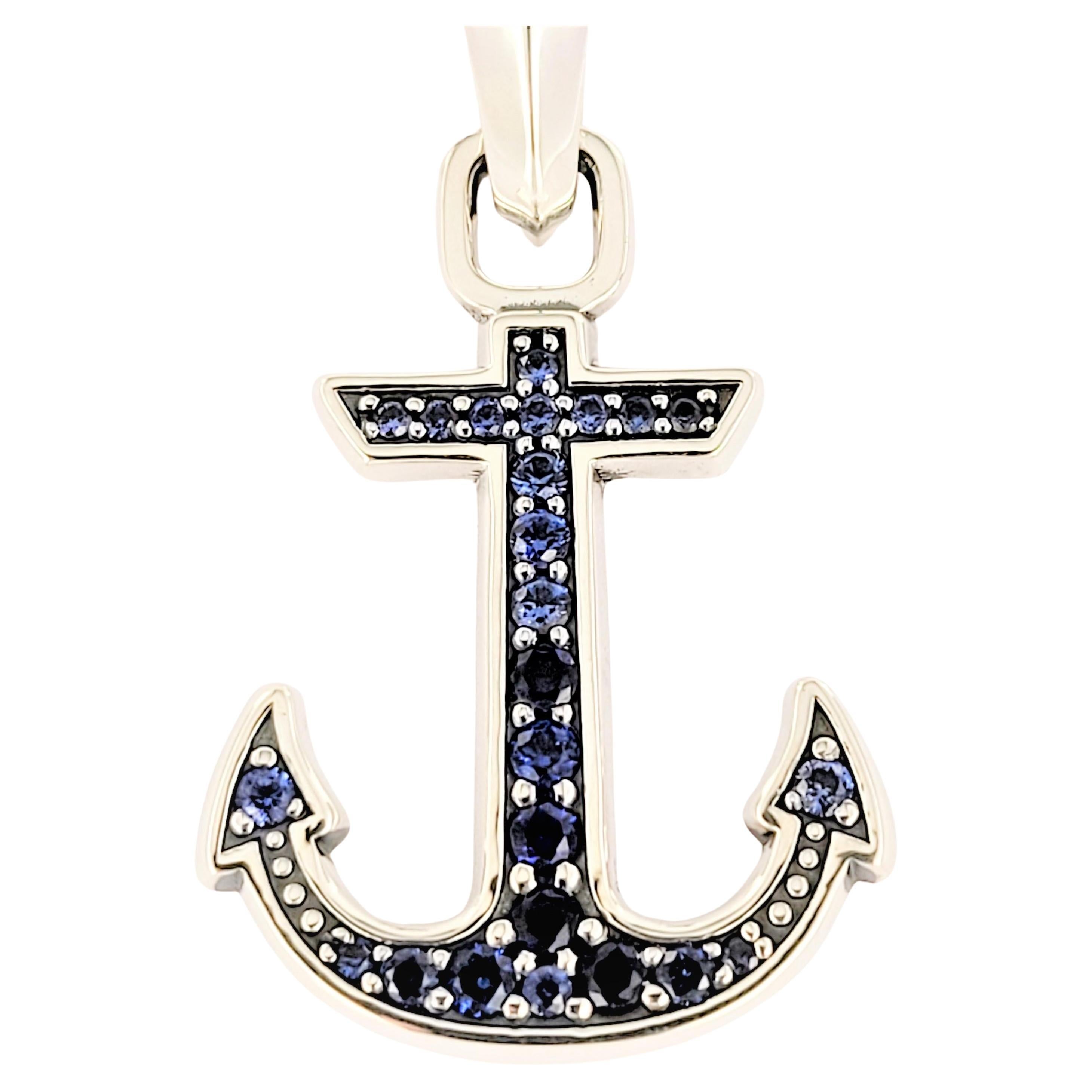David Yurman Maritime Anchor Amulet Sapphire Silver Pendant For Sale