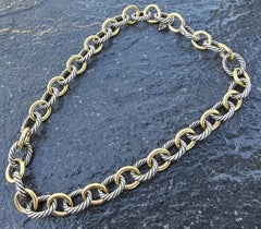 David Yurman Medium 12mm Oval Link Cable Chain Necklace 18k Sterling Silver 16"