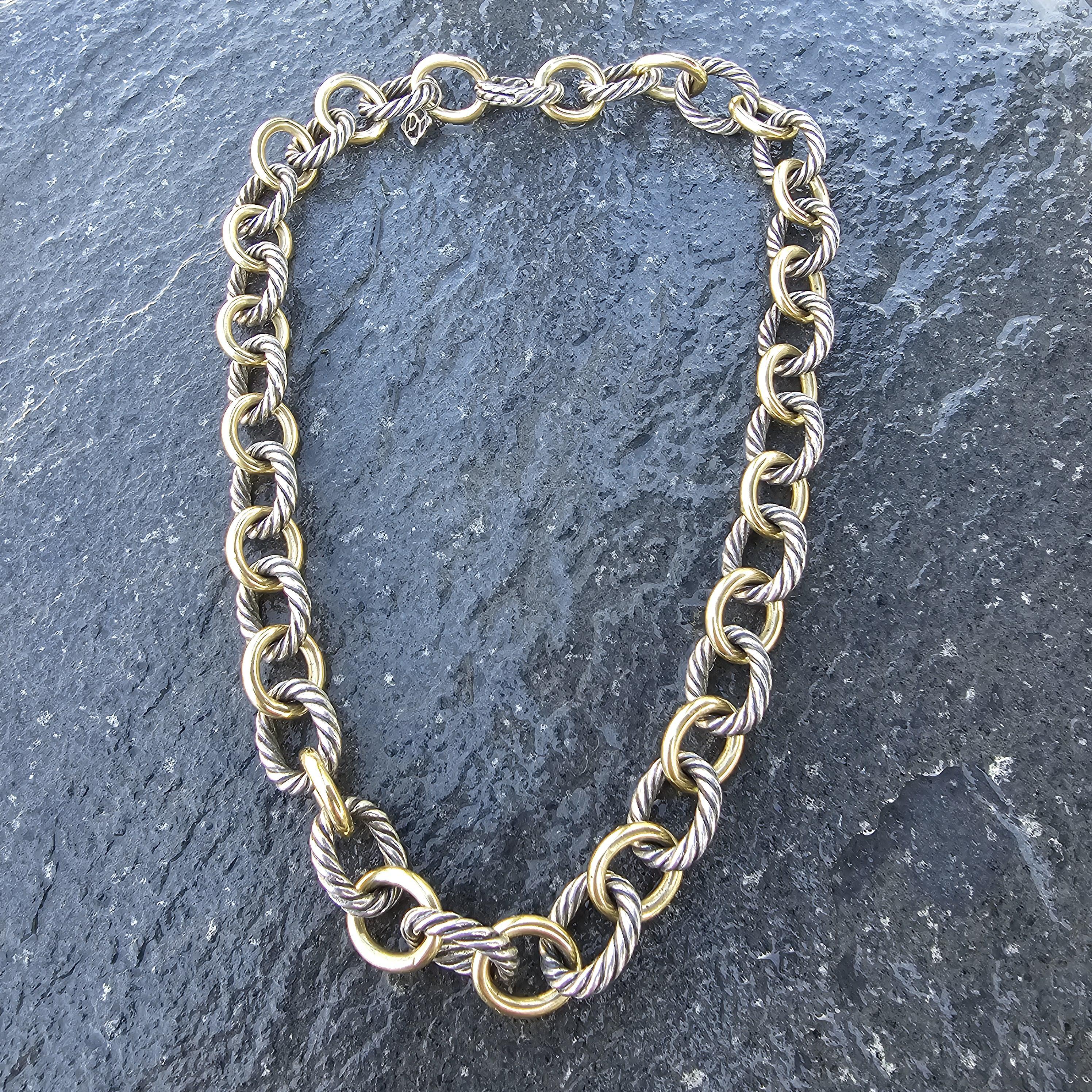 David Yurman Collar de cadena tipo cable con eslabón ovalado mediano de 12 mm Plata de ley de 18 quilates 16 en Bueno Estado en Northbrook, IL