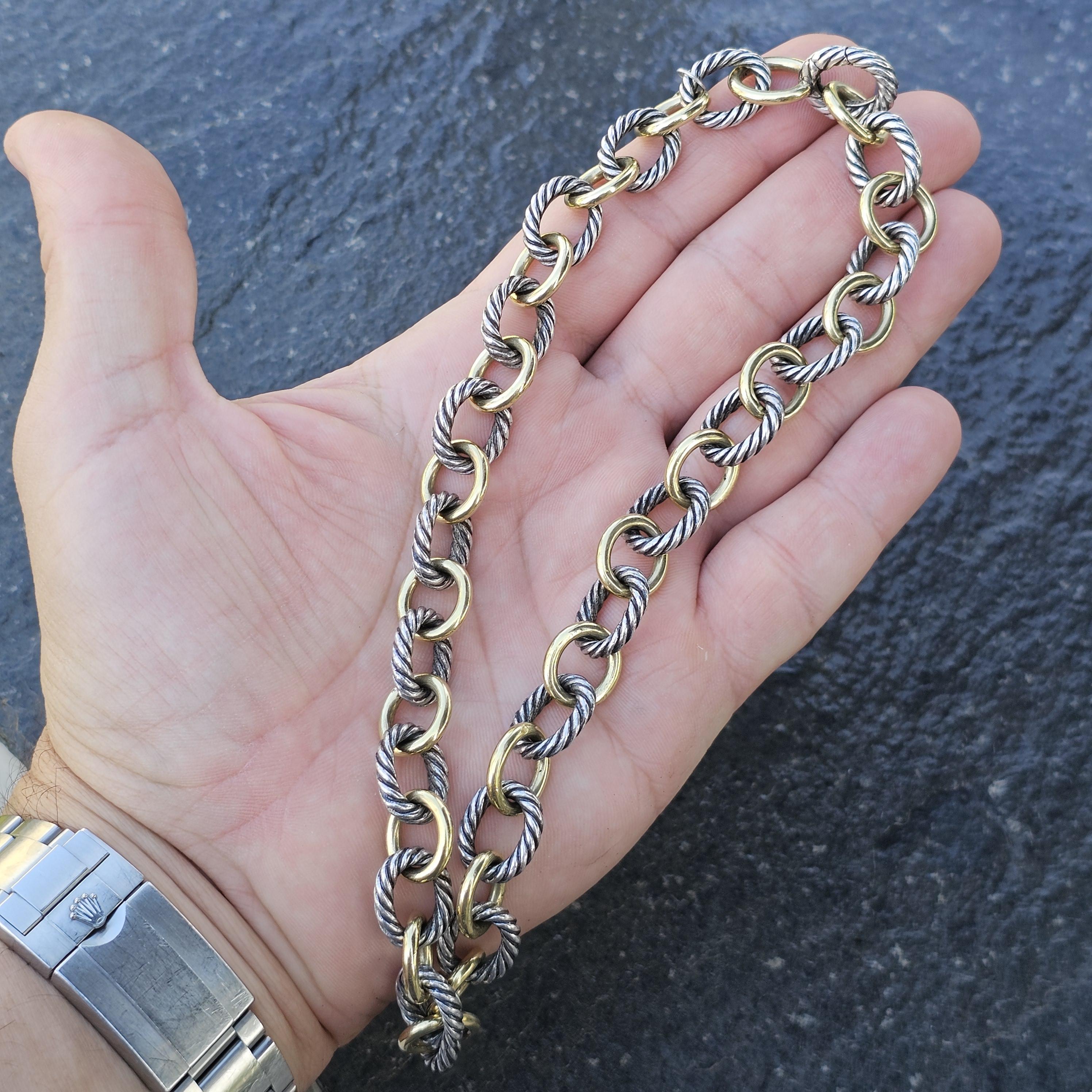 David Yurman Collar de cadena tipo cable con eslabón ovalado mediano de 12 mm Plata de ley de 18 quilates 16 1