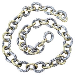 David Yurman Medium 12mm Oval Link Cable Chain Necklace 18k Sterling Silver 16"