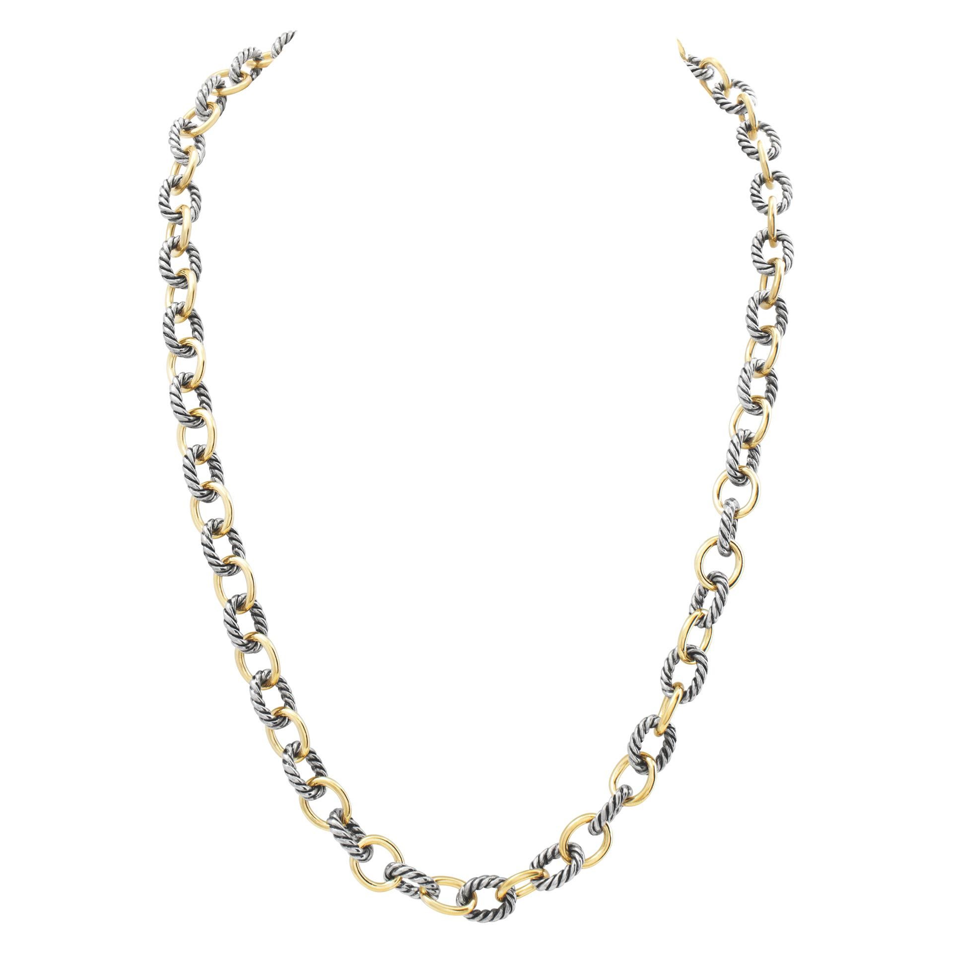 David Yurman medium link cable  chain in 18k and sterling silver necklace with toggle closure.  Length is 21