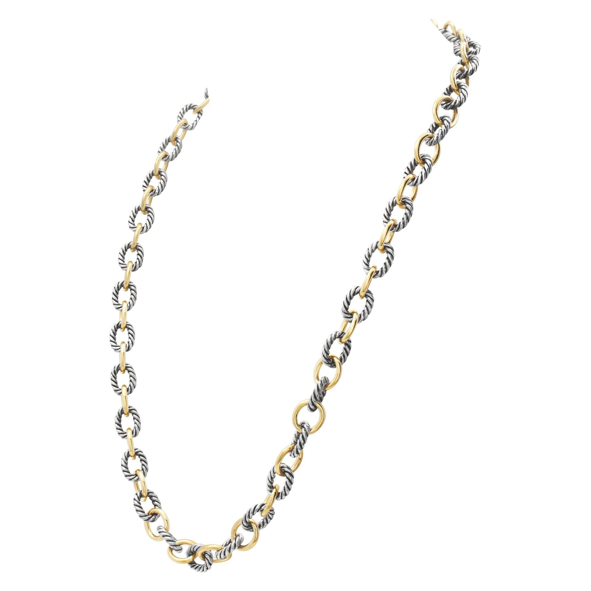 David Yurman Medium Link Cable Chain Necklace 18k Gold and Sterling Silver In Excellent Condition In Surfside, FL