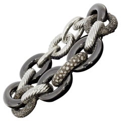 David Yurman Melange Mixed Metals 3.18 Carat Round Diamond Chain Bracelet