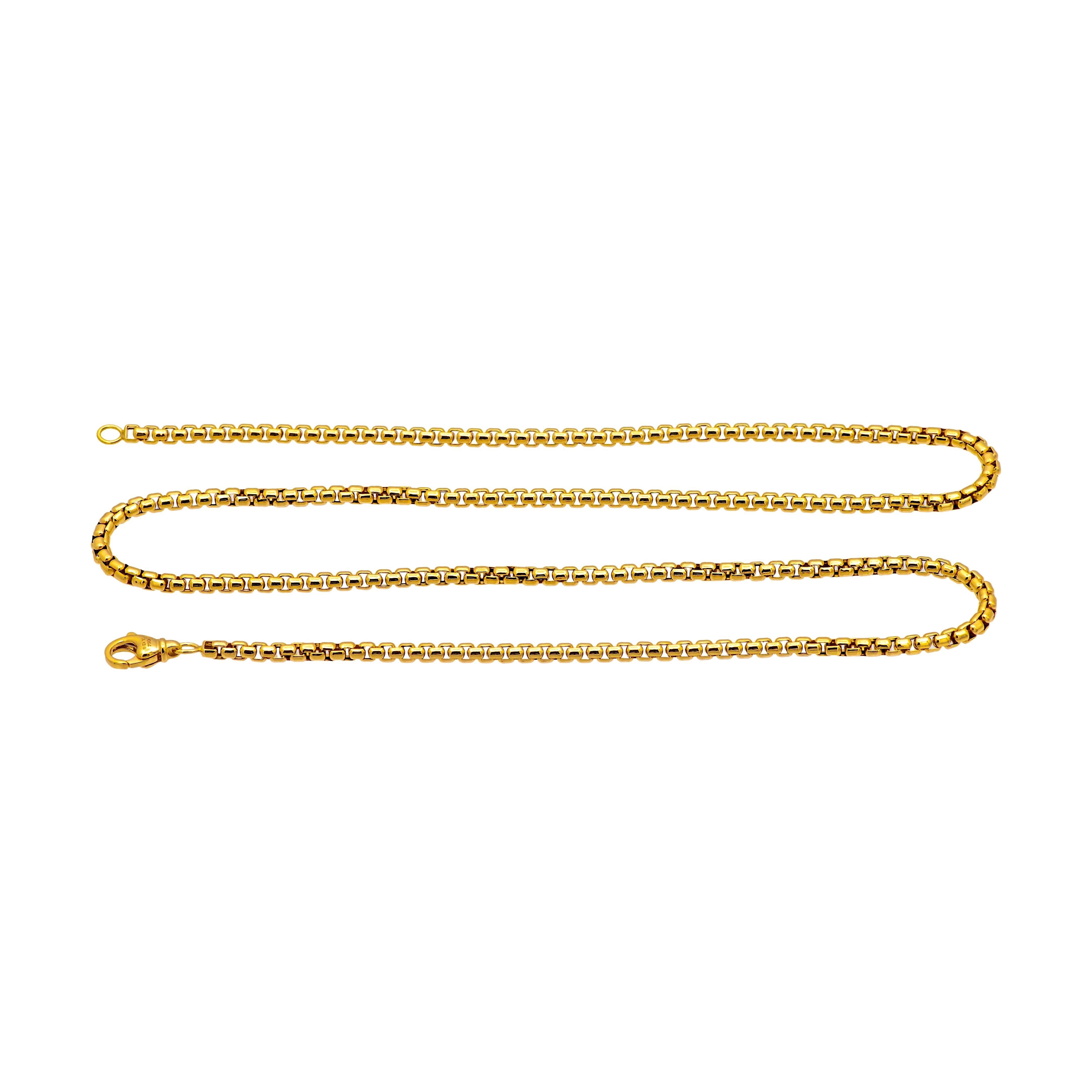 David Yurman-Halskette aus der Chain Collection für Männer, gefertigt aus 18 Karat Gelbgold, mit einem 3,4 mm breiten und 26 Zoll langen Kastenglied-Design und einem großen Karabinerverschluss. Vollständig gestempelt mit Logo und