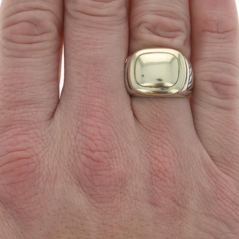 David Yurman Men's Cable Signet Ring Sterling 925 & Yellow Gold 14k Engravable In Excellent Condition In Greensboro, NC