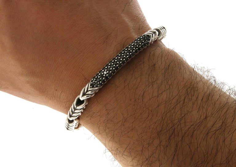 David Yurman Men's Chevron Id with Black Diamonds Bracelet