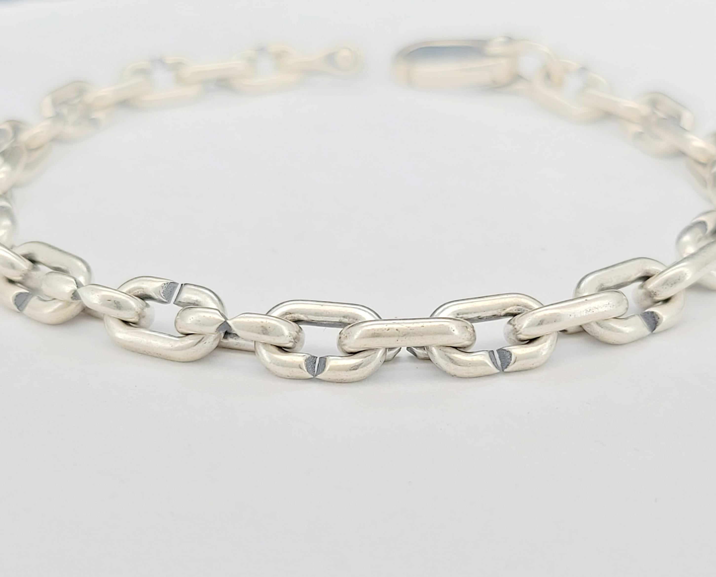 David Yurman Men's Deco Chain Link Bracelet In Sterling In New Condition For Sale In New York, NY