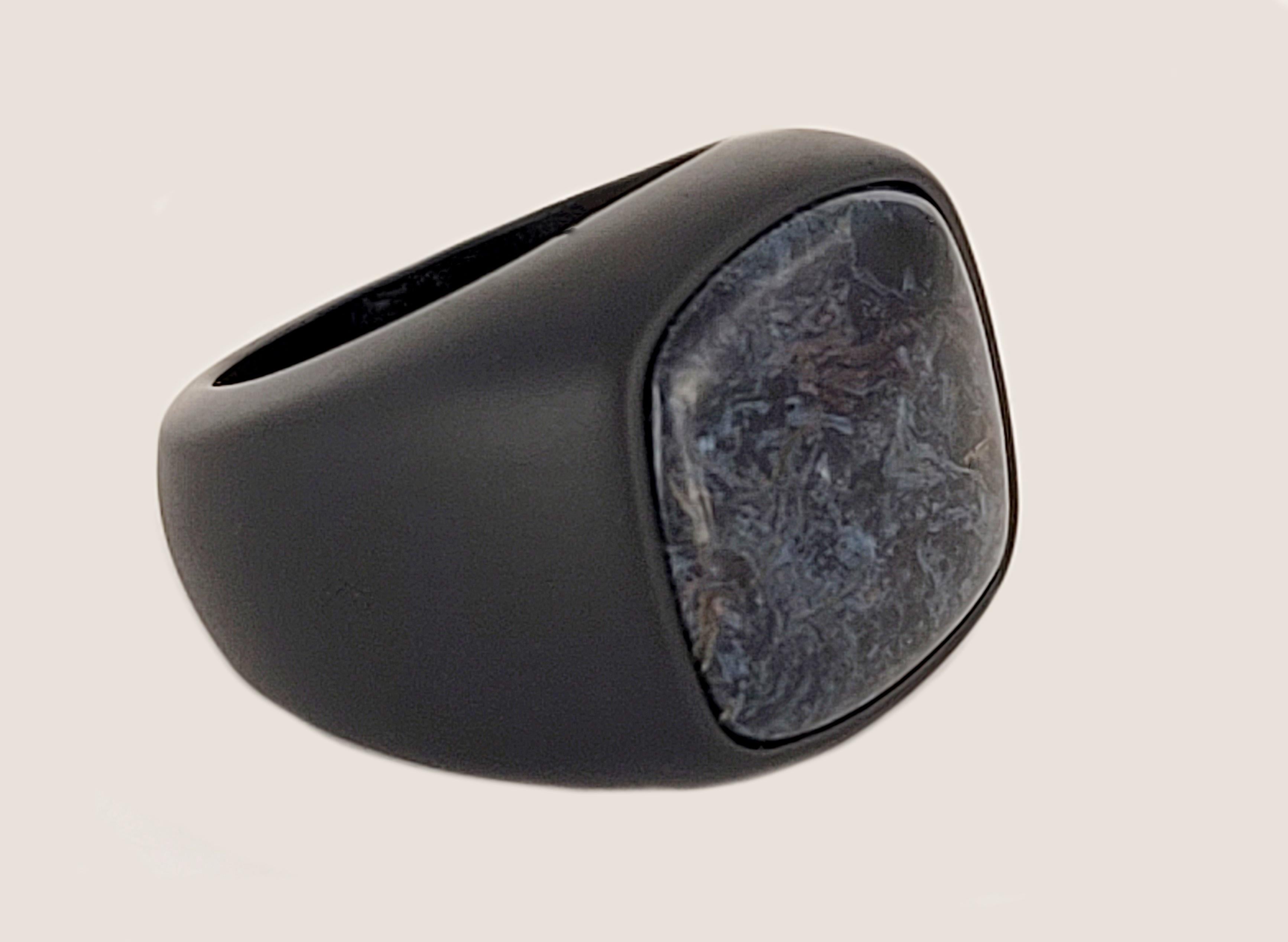 David Yurman Men's Exotic Stone Ring with Pietersite in Black Titanium In New Condition For Sale In New York, NY