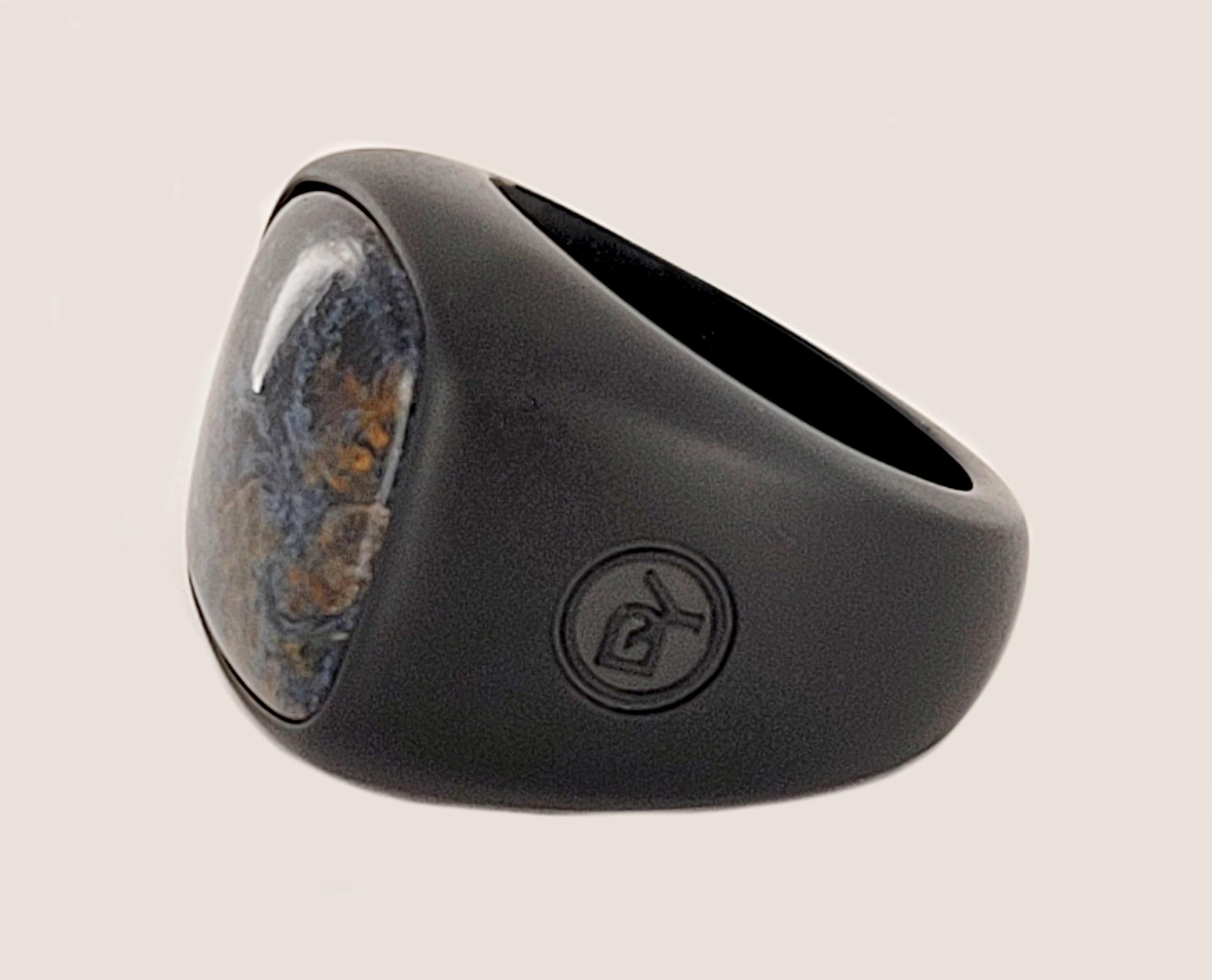 David Yurman Men's Exotic Stone Ring with Pietersite in Black Titanium In New Condition For Sale In New York, NY