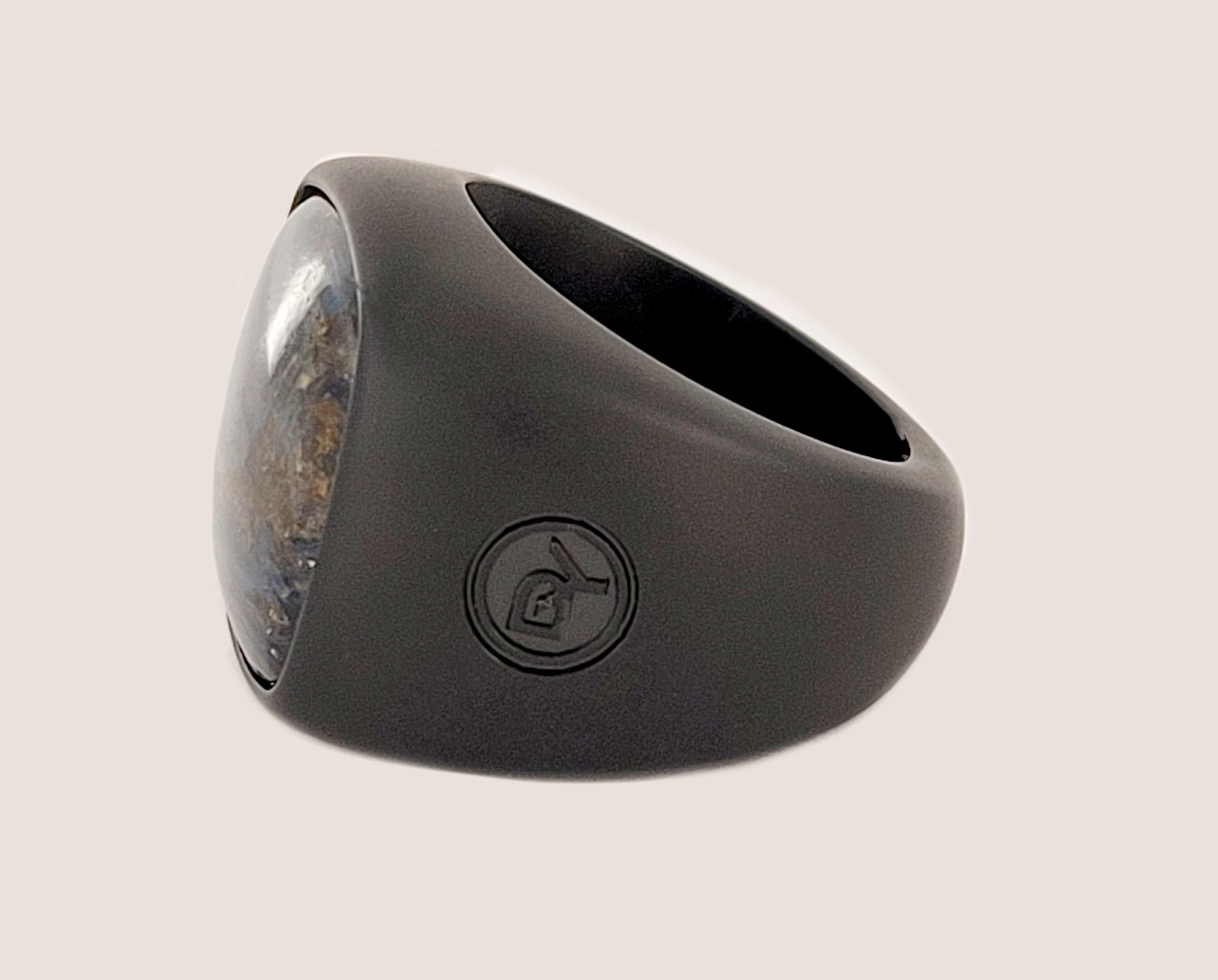 David Yurman Men's Exotic Stone Ring with Pietersite in Black Titanium In New Condition For Sale In New York, NY