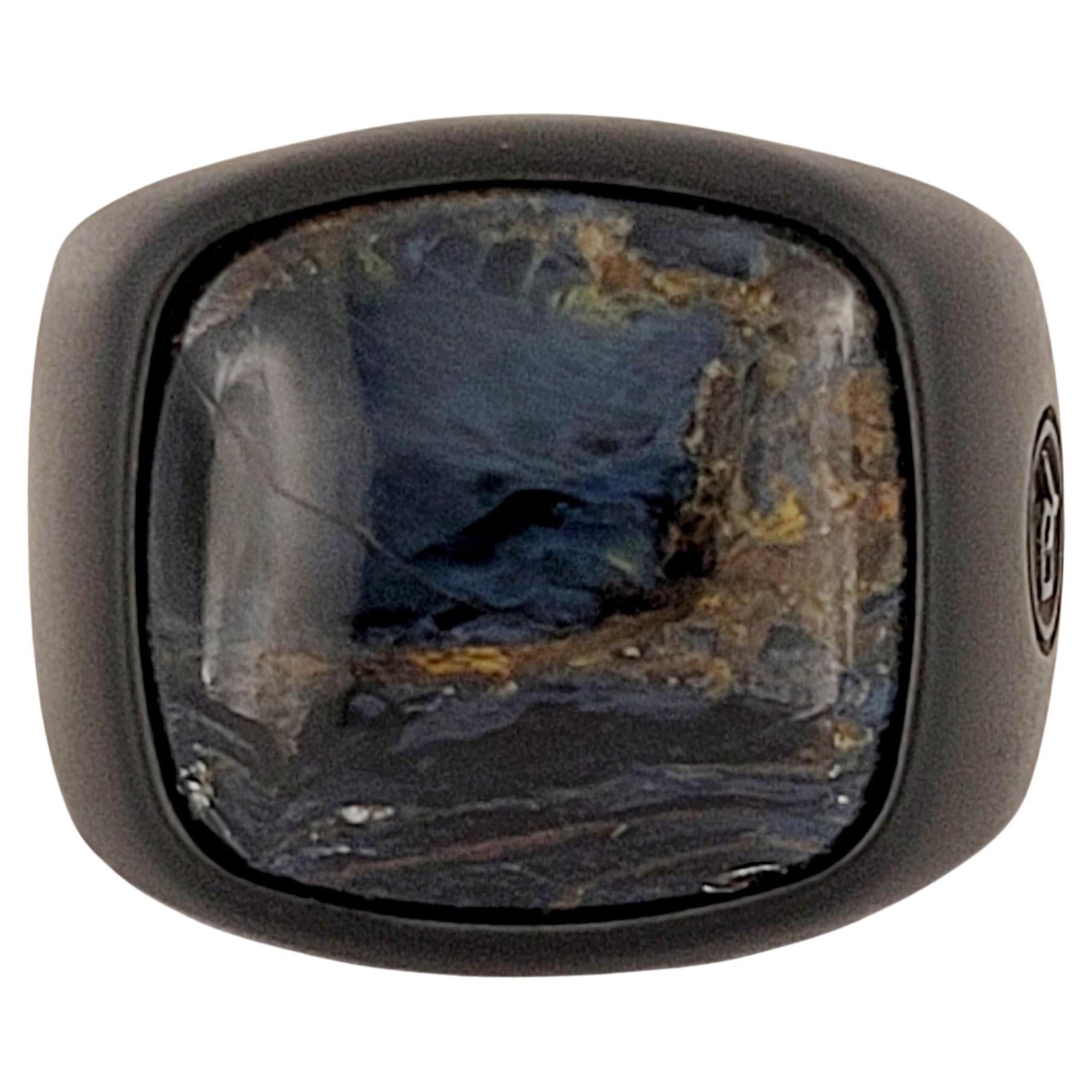 David Yurman Men's Exotic Stone Ring with Pietersite in Black Titanium For Sale
