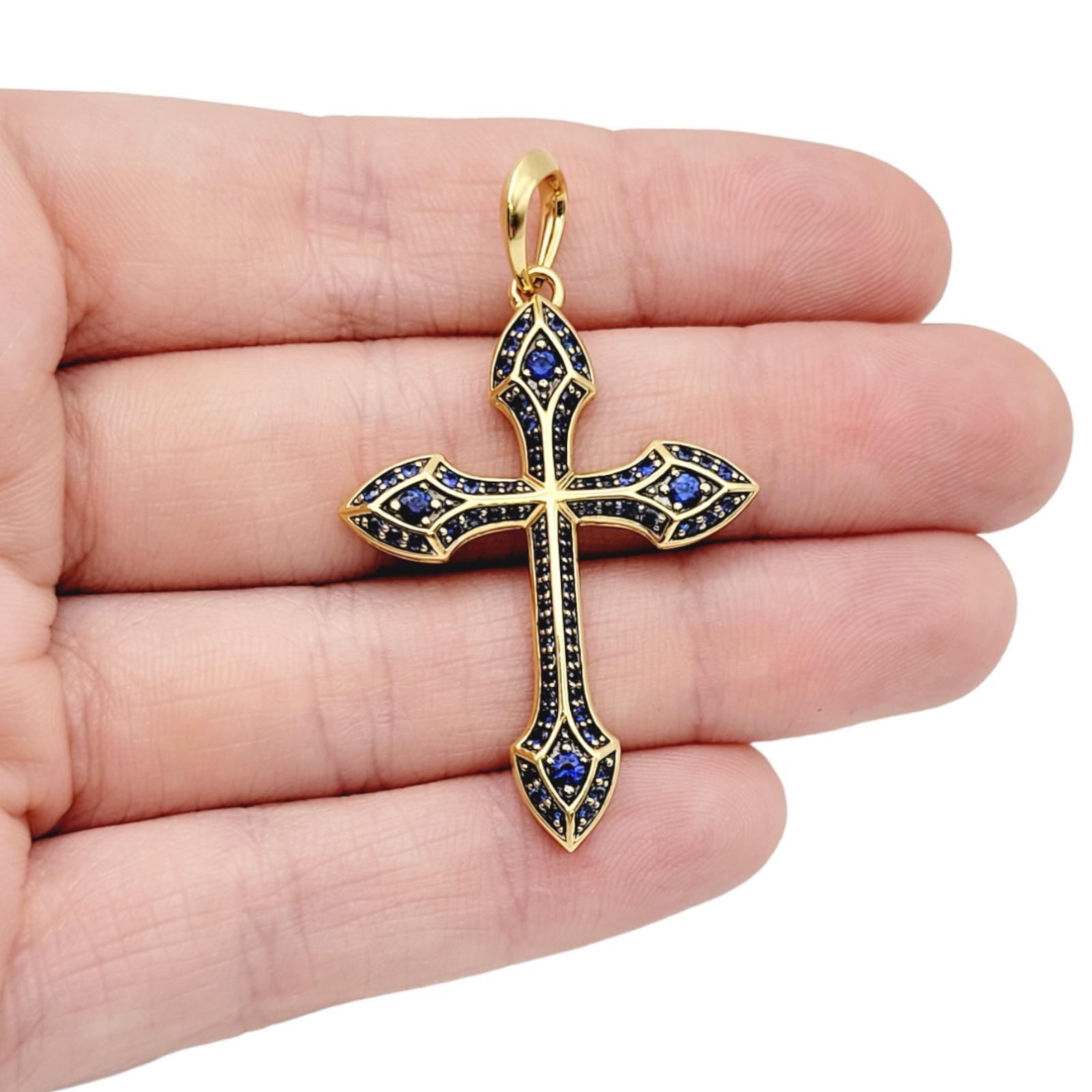 David Yurman Men's Gothic Cross Amulet with Natural Sapphires in 18 Karat Gold 5