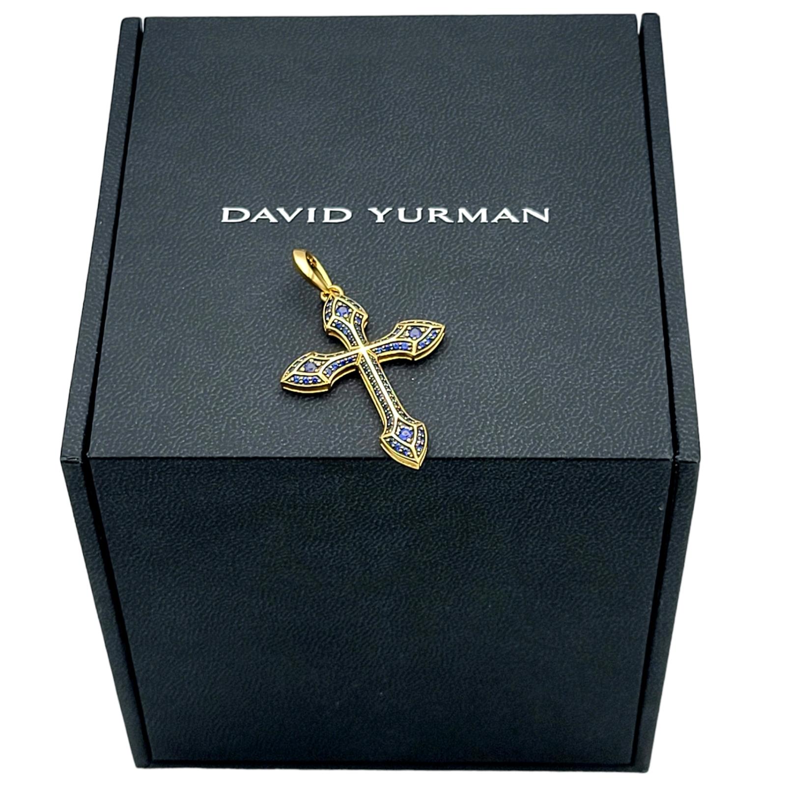David Yurman Men's Gothic Cross Amulet with Natural Sapphires in 18 Karat Gold 7