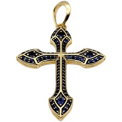 David Yurman Men's Gothic Cross Amulet with Natural Sapphires in 18 Karat Gold