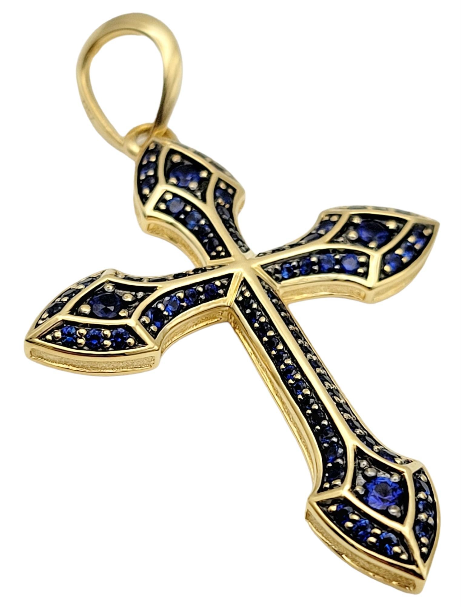 Contemporary David Yurman Men's Gothic Cross Amulet with Natural Sapphires in 18 Karat Gold